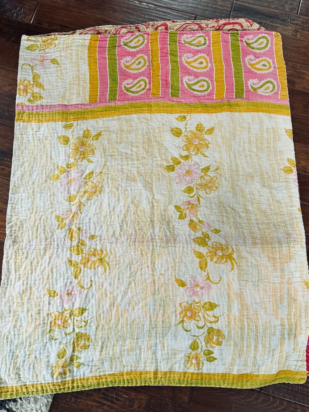 Pastel Floral Kantha Blanket Throw - Picture 9 of 14